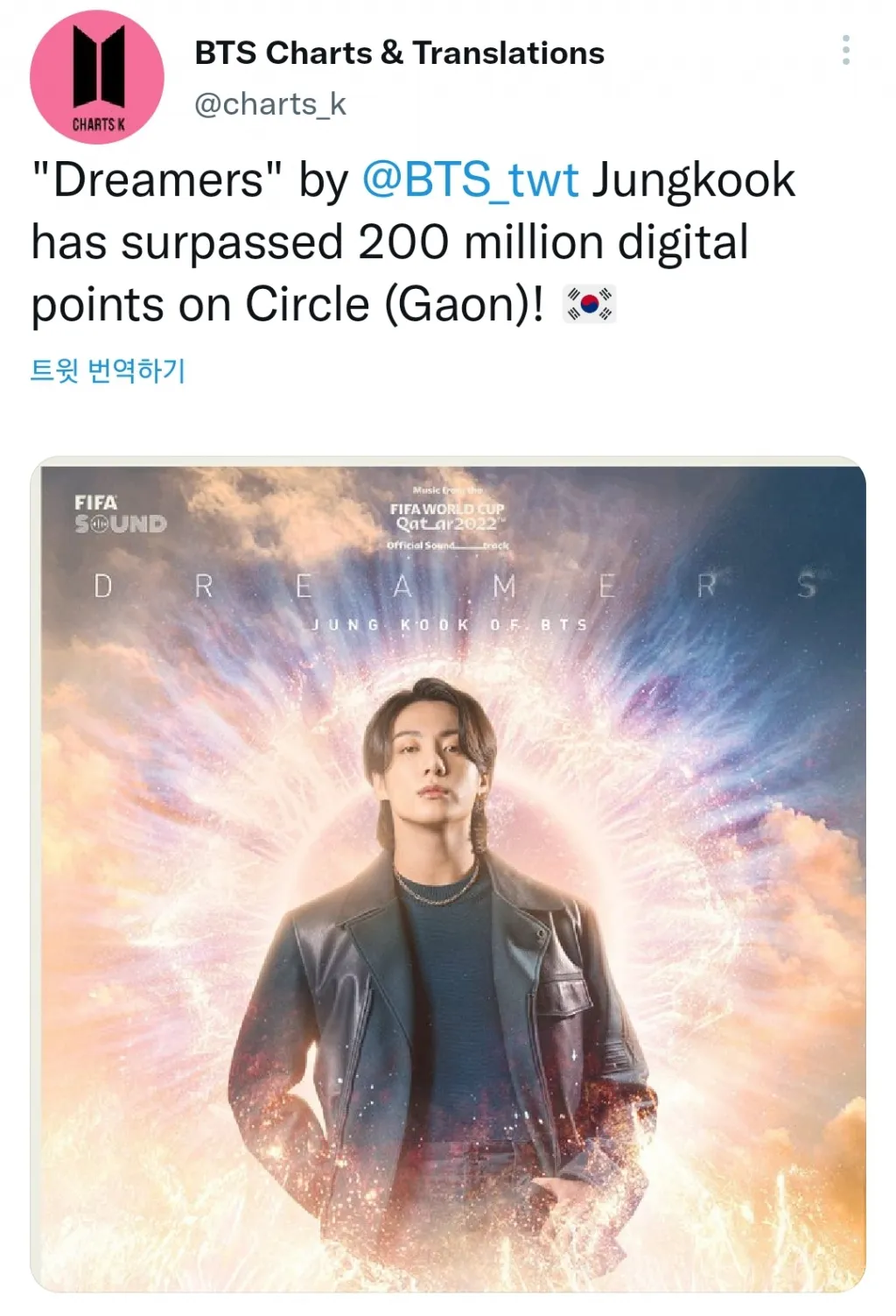 Il grafico circolare "Dreamers" di BTS Jungkook ha superato i 200 milioni di punti digitali. "Potente potenza della sorgente sonora"