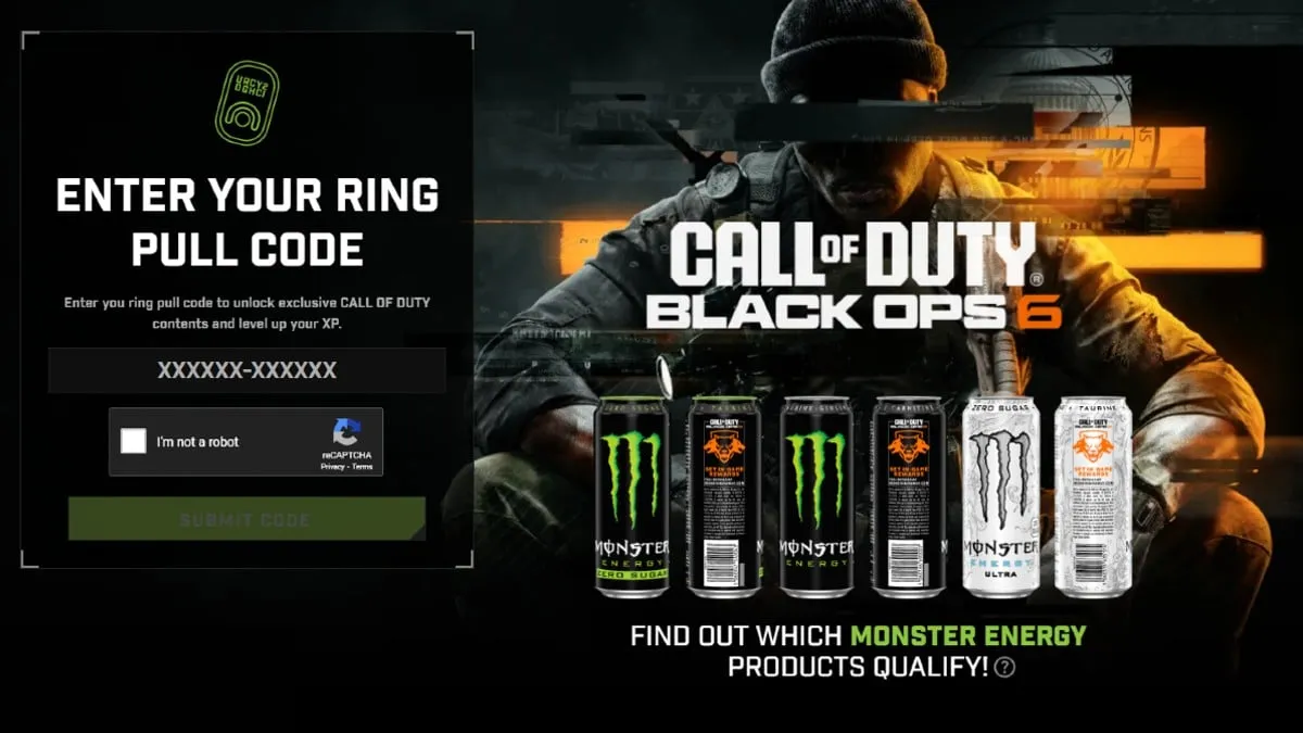 Página promocional para Black Ops 6 x Monster Energy