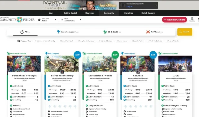 Aktualizacja narzędzia FFXIV Community Finder wprowadza rekrutację dla członków założycieli