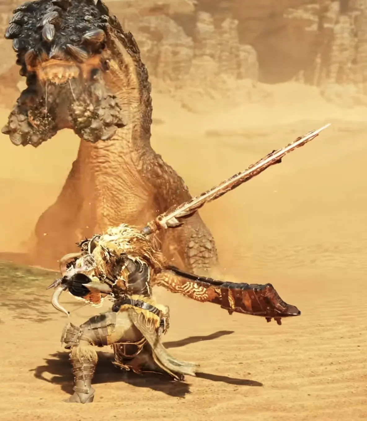 Hunter Weilding a Doshaguma Long Sword weapon in Monster Hunter Wilds